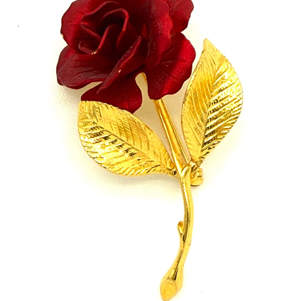 Elegant Vintage 80’s Artisan Cerrito Red Rose Gol… - image 1
